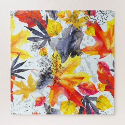 Autumn Leaves Watercolor Fall Pattern Jigsaw Puzzle