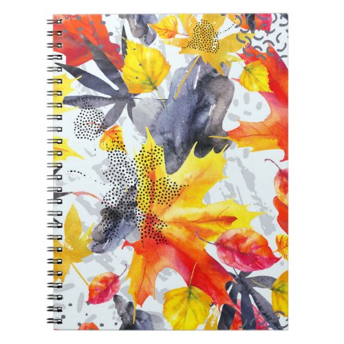 Autumn Leaves Watercolor Fall Pattern Notebook