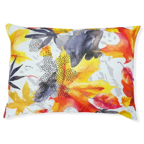 Autumn Leaves Watercolor Fall Pattern Pet Bed