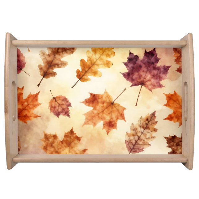 Autumn Leaves Watercolor Fall Pattern Serving Tray (Front)