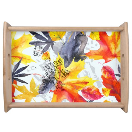 Autumn Leaves Watercolor Fall Pattern Serving Tray