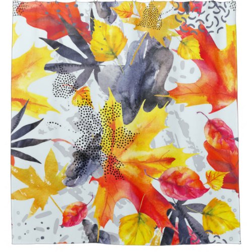 Autumn Leaves Watercolor Fall Pattern Shower Curtain