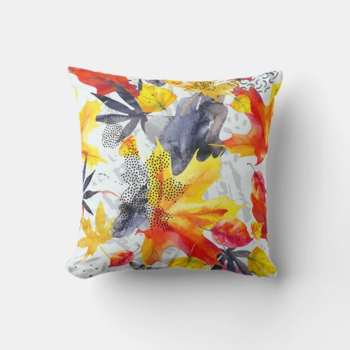Autumn Leaves Watercolor Fall Pattern Throw Pillow
