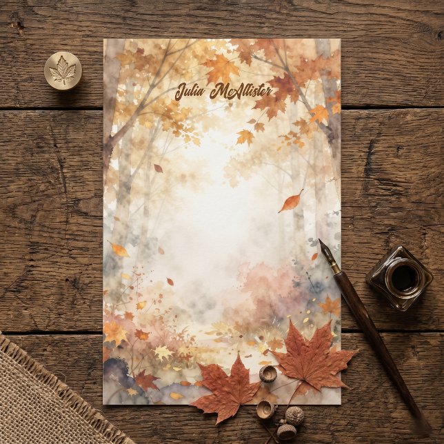 Autumn Leaves Watercolor Forest Fall Woodland Stationery (Creator Uploaded)