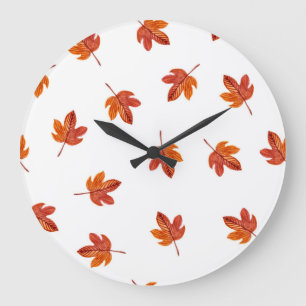Autumn Leaves Watercolor Hand Drawn Large Clock