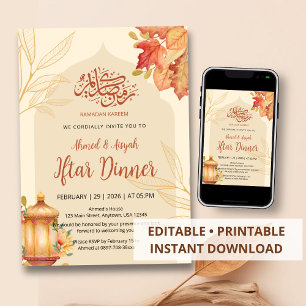 Autumn Leaves Watercolor Iftar Dinner Invitation