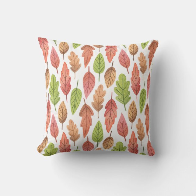Autumn Leaves Watercolor: Nature Pattern. Throw Pillow (Front)