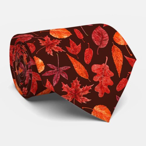 Autumn leaves watercolor neck tie