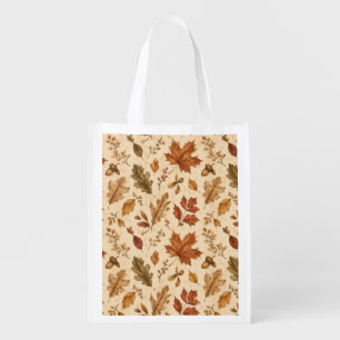 Autumn Leaves Watercolor Pattern Grocery Bag