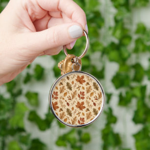 Autumn Leaves Watercolor Pattern Keychain
