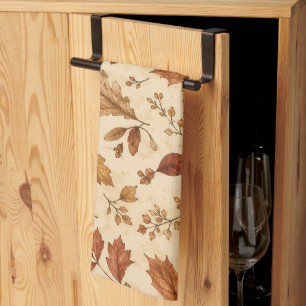 Autumn Leaves Watercolor Pattern Kitchen Towel