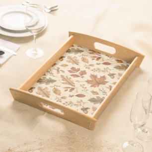 Autumn Leaves Watercolor Pattern Serving Tray