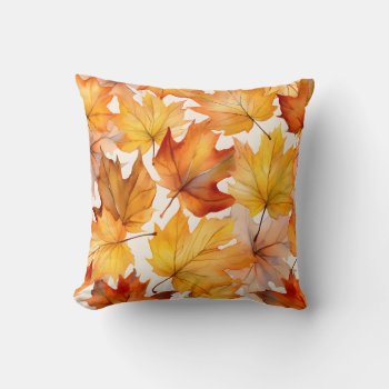 Autumn Leaves Watercolor Pattern Throw Pillow by HappyThoughtsShop at Zazzle