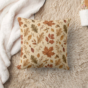 Autumn Leaves Watercolor Pattern Throw Pillow