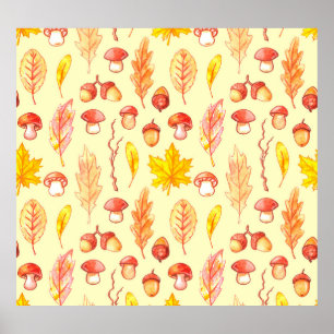 Autumn Leaves: Watercolor Retro Wallpaper Poster