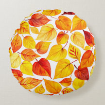 Autumn Leaves Watercolor Round Pillow