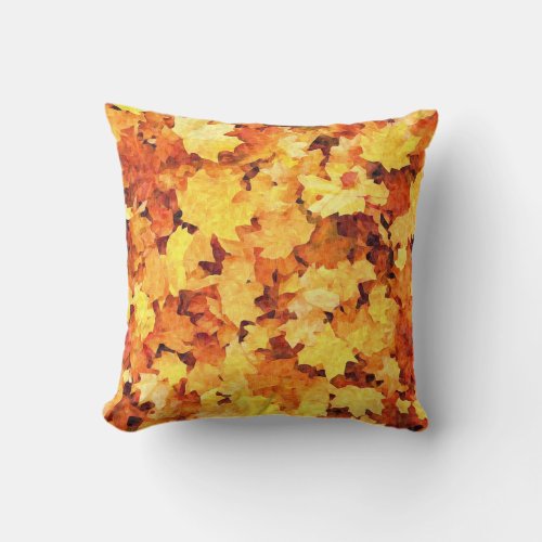 Autumn Leaves Watercolor Rustic Red Orange Yellow Throw Pillow