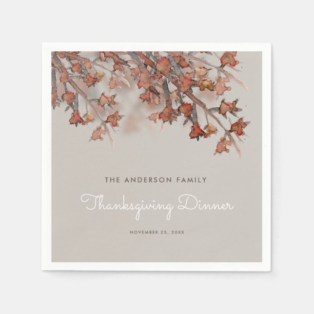 Autumn Leaves Watercolor Thanksgiving Napkins (Front)