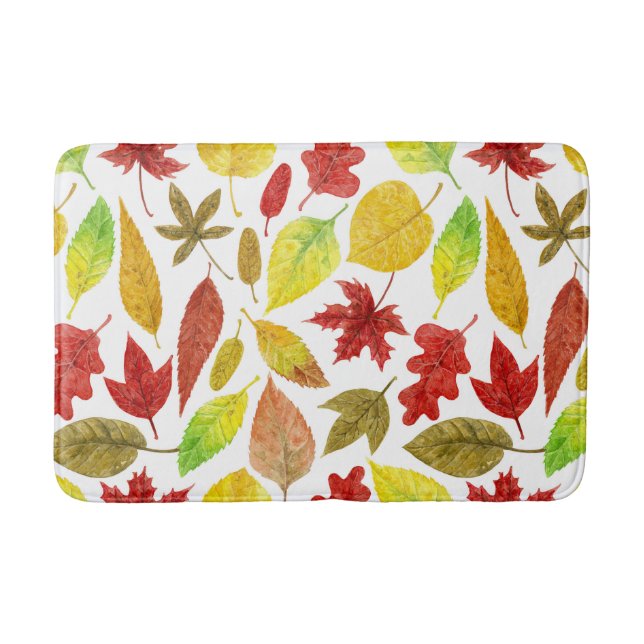 Autumn leaves watercolor white bath mat (Front)