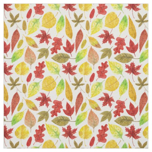 Autumn leaves watercolor white fabric