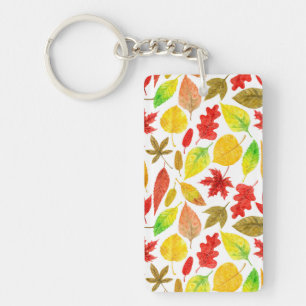 Autumn leaves watercolor white keychain