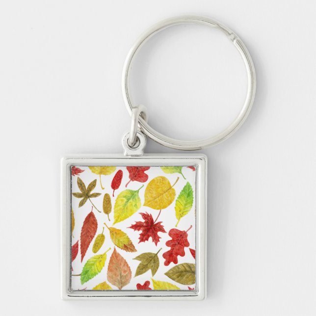 Autumn leaves watercolor white keychain (Front)
