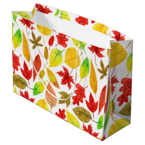 Autumn leaves watercolor white large gift bag