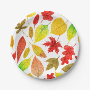 Autumn leaves watercolor white paper plates