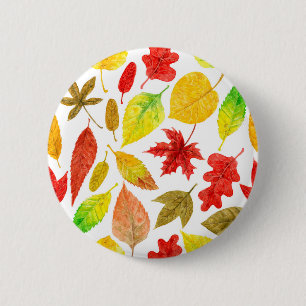 Autumn leaves watercolor white pinback button