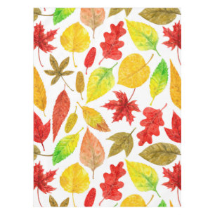 Autumn leaves watercolor white tablecloth