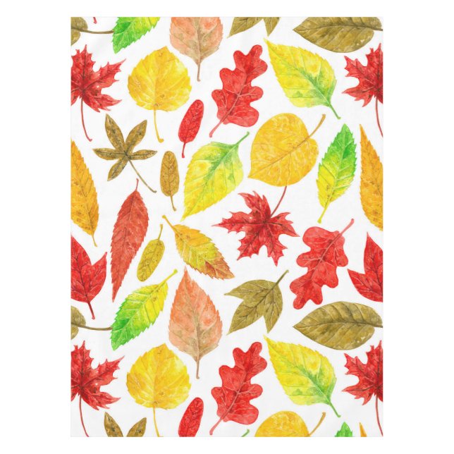 Autumn leaves watercolor white tablecloth (Front)