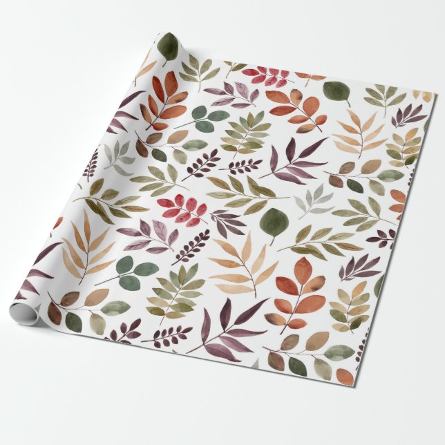 Autumn Leaves Watercolor  Wrapping Paper (Unrolled)