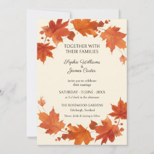 Autumn Leaves Watercolour Border Wedding Invitation