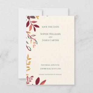 Autumn Leaves Watercolour Wedding Save The Date