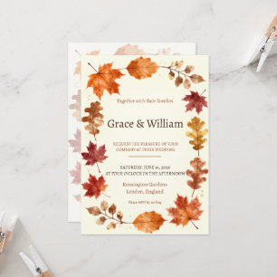 Autumn Leaves Watercolour Wreath Wedding Invitation