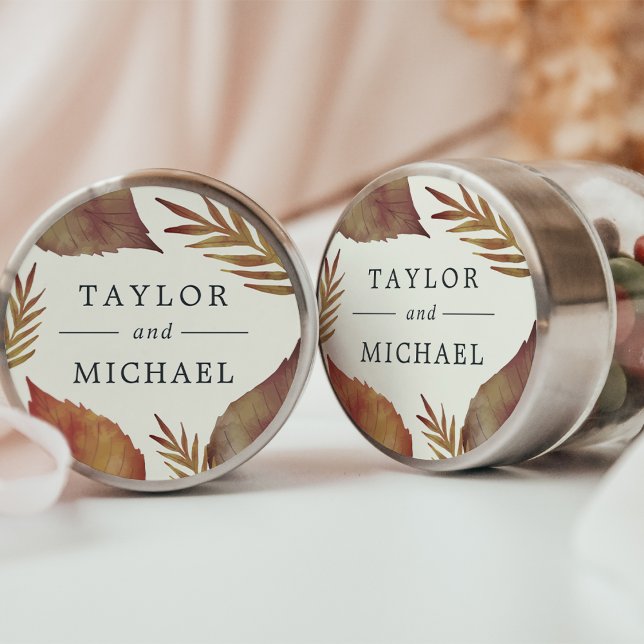 Autumn Leaves Wedding Classic Round Sticker (Creator Uploaded)