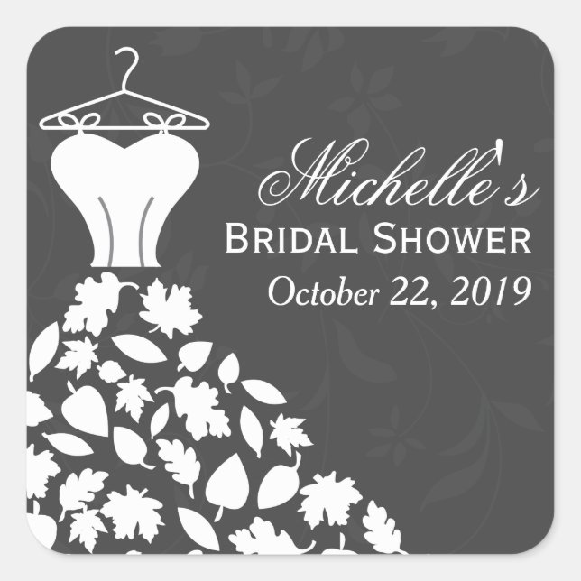 Autumn Leaves Wedding Dress Bridal Shower Favor Square Sticker (Front)