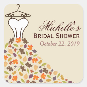 Autumn Leaves Wedding Dress Bridal Shower Favor Square Sticker