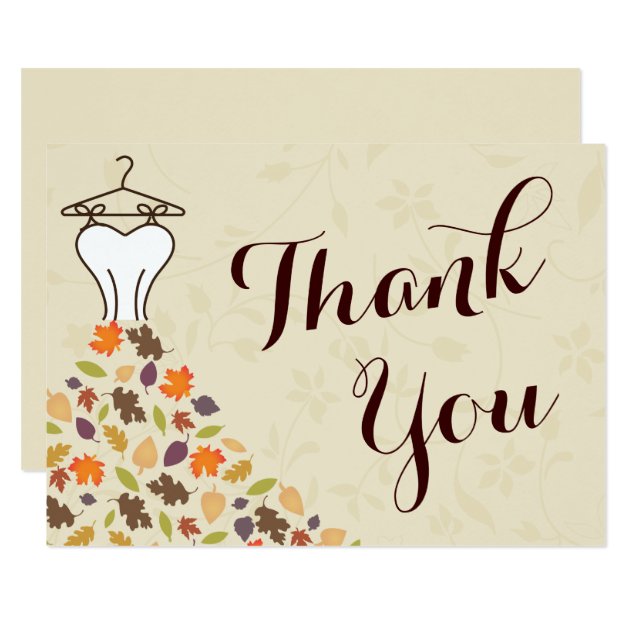 Autumn Leaves Wedding Dress Thank You Card