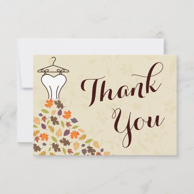 Autumn Leaves Wedding Dress Thank You Card (Front)
