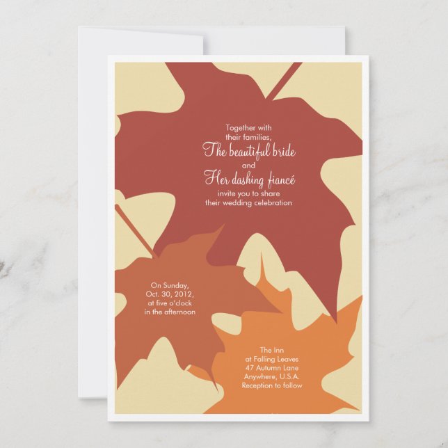 Autumn leaves wedding invitation - oranges (Front)