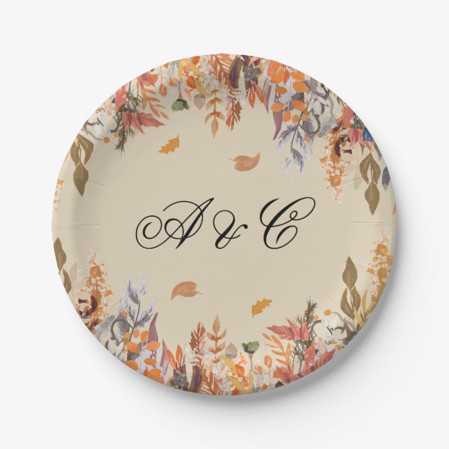 Autumn Leaves Wedding Party Paper Plates (Front)