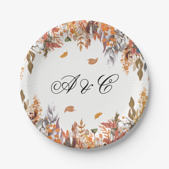 Autumn Leaves Wedding Party Paper Plates (Front)