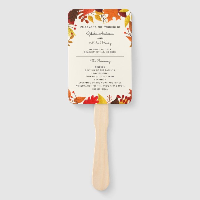 Autumn Leaves Wedding Program Hand Fan (Front)