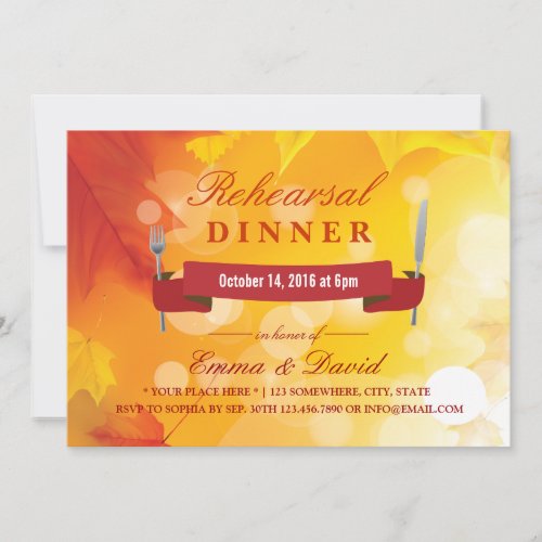 Autumn Leaves Wedding Rehearsal Dinner Invites