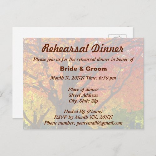 Autumn Leaves Wedding Rehearsal Dinner Postcard