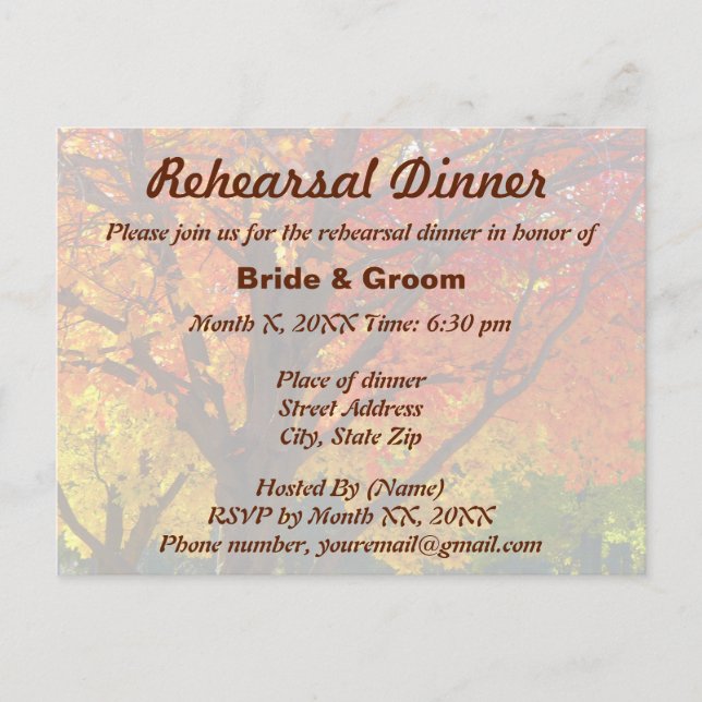 Autumn Leaves Wedding Rehearsal Dinner Postcard (Front)