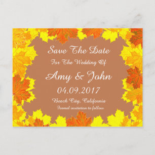 Autumn leaves wedding save the date autumn1 announcement postcard