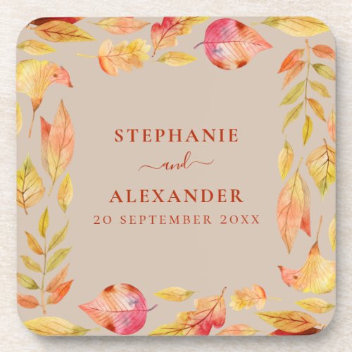 Autumn Leaves Wedding Save the Date Beverage Coaster