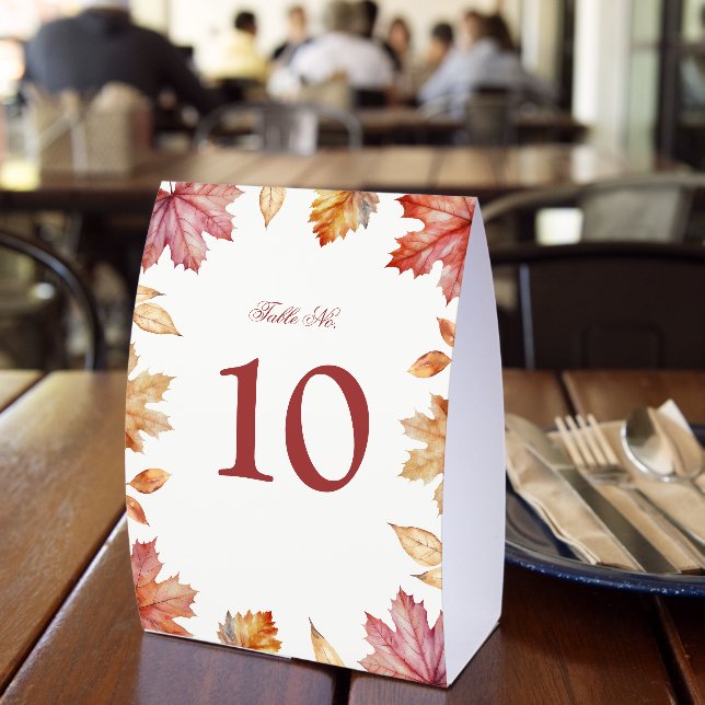Autumn Leaves Wedding Table Number Table Tent Sign (Insitu(Restaurant))
